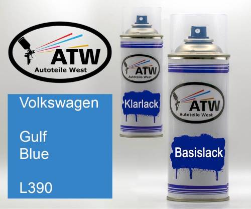 Volkswagen, Gulf Blue, L390: 400ml Sprühdose + 400ml Klarlack - Set, von ATW Autoteile West.